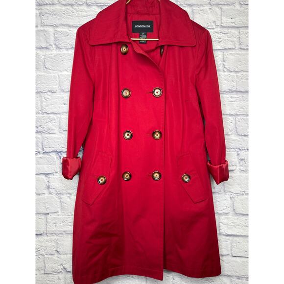 London Fog Vintage Red Double Breasted Midi Trench Coat with Belt SZ Small - Picture 1 of 4